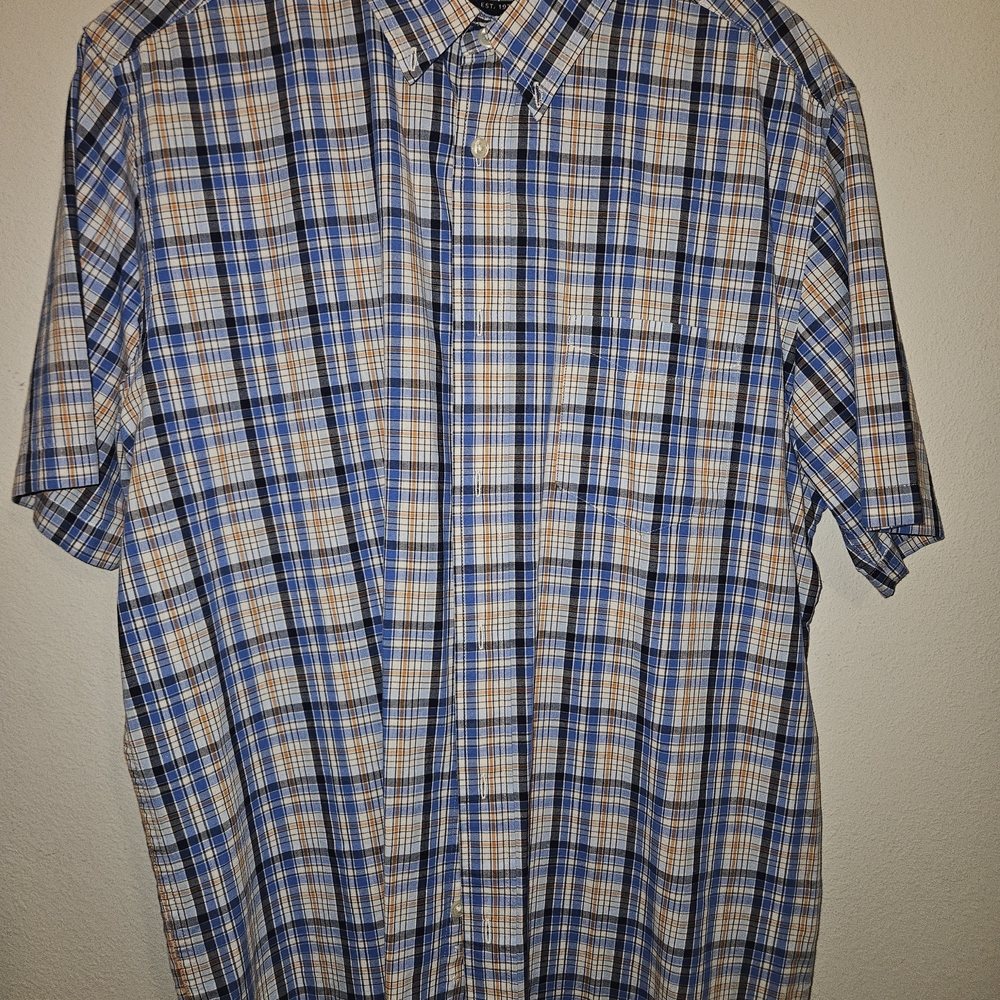 Chaps Size Large Sun-Drenched Blue and Yellow Plaid Shirt